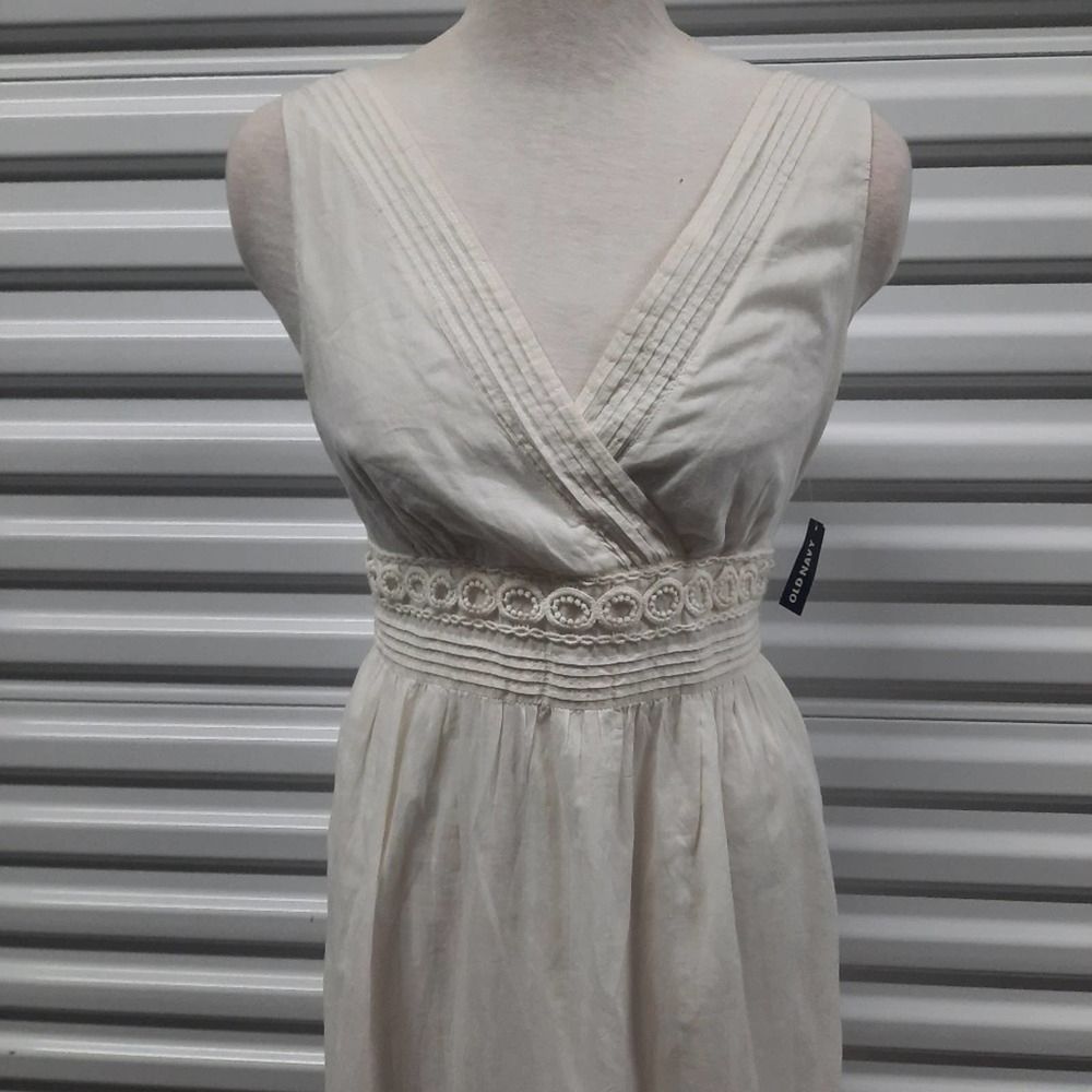 Old Navy Dress Women's Size 2 Off White Sleeveless Embroidered Casual Cotton - Picture 2 of 10